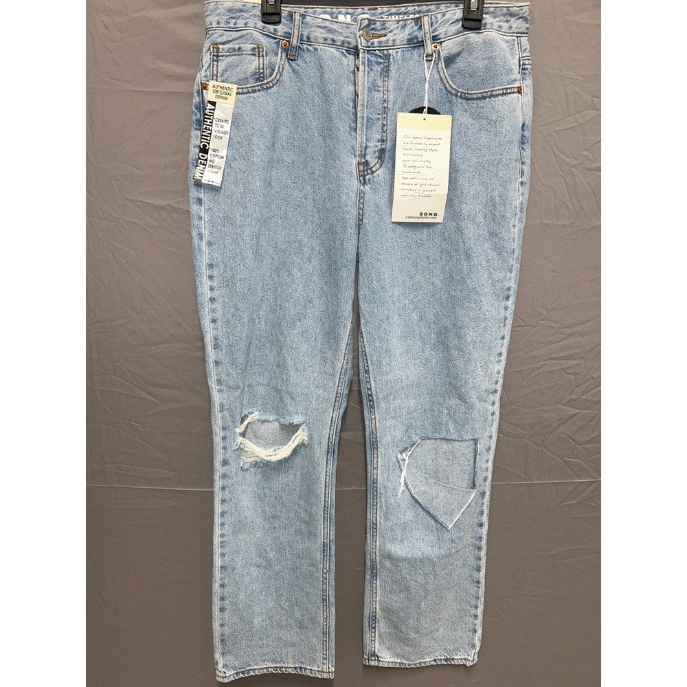 SONG Timeless Fit Jeans Women 13/31 Blue Denim Straight Leg Distressed Authentic